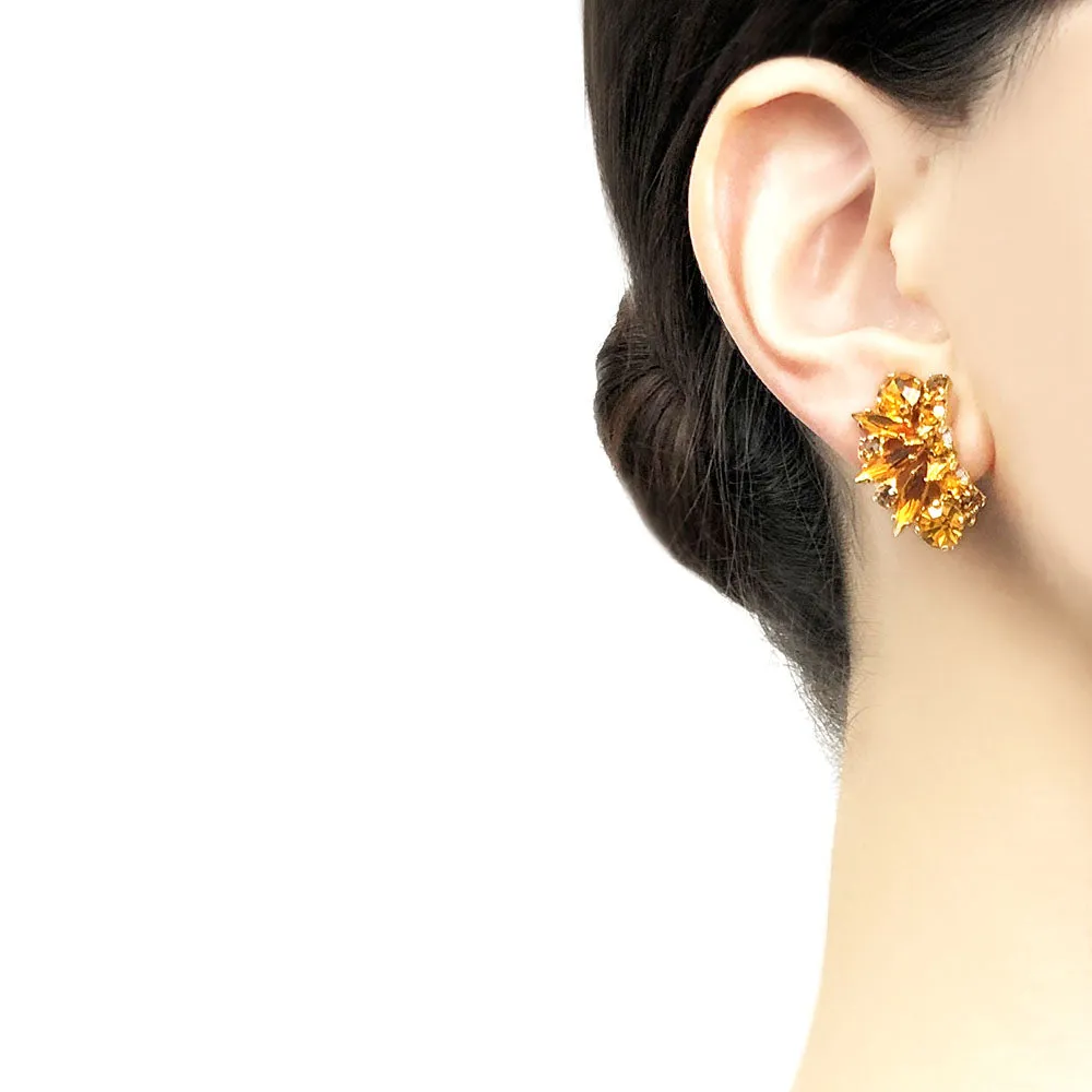 【カナダ輸入】ヴィンテージ アンバーオレンジ ラインストーン イヤリング/Vintage Amber Orange Rhinestones Clip On Earrings