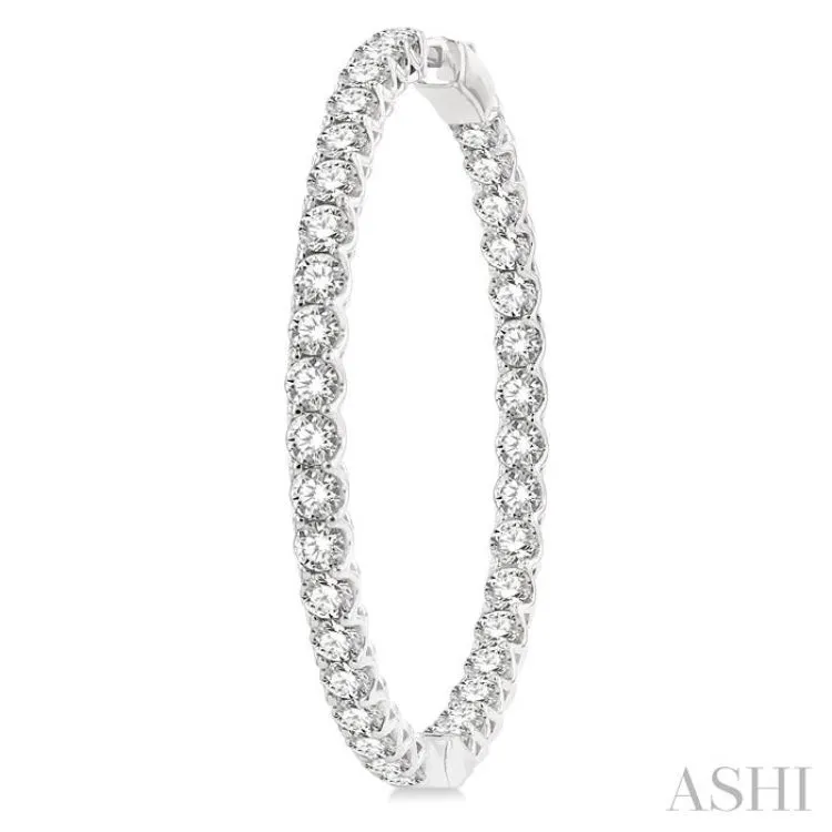 10 ctw Interior & Exterior Embellishment Round Cut Diamond Fashion 1 3/4 Inch Hoop Earring in 14K White Gold