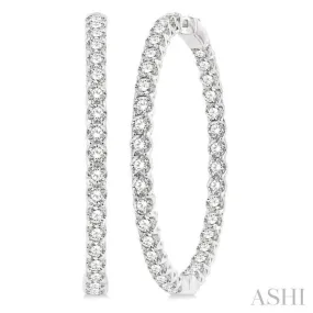 10 ctw Interior & Exterior Embellishment Round Cut Diamond Fashion 1 3/4 Inch Hoop Earring in 14K White Gold