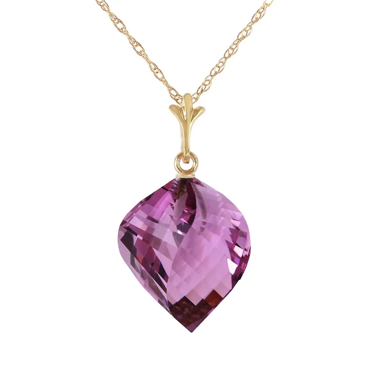 10.75 Carat 14K Solid Yellow Gold Necklace Twisted Briolette Amethyst