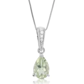 1.40 cttw Green Amethyst Pendant Necklace .925 Sterling Silver 8x6 MM Pear