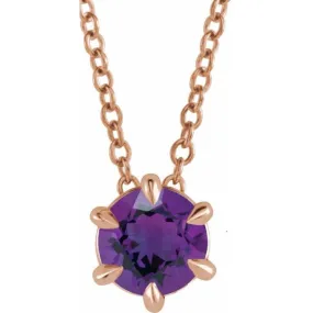 14K Rose 4 mm Natural Amethyst Solitaire 16-18" Necklace