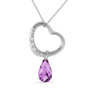 14K Solid White Gold Heart Necklace Natural Diamond & Amethyst Certified