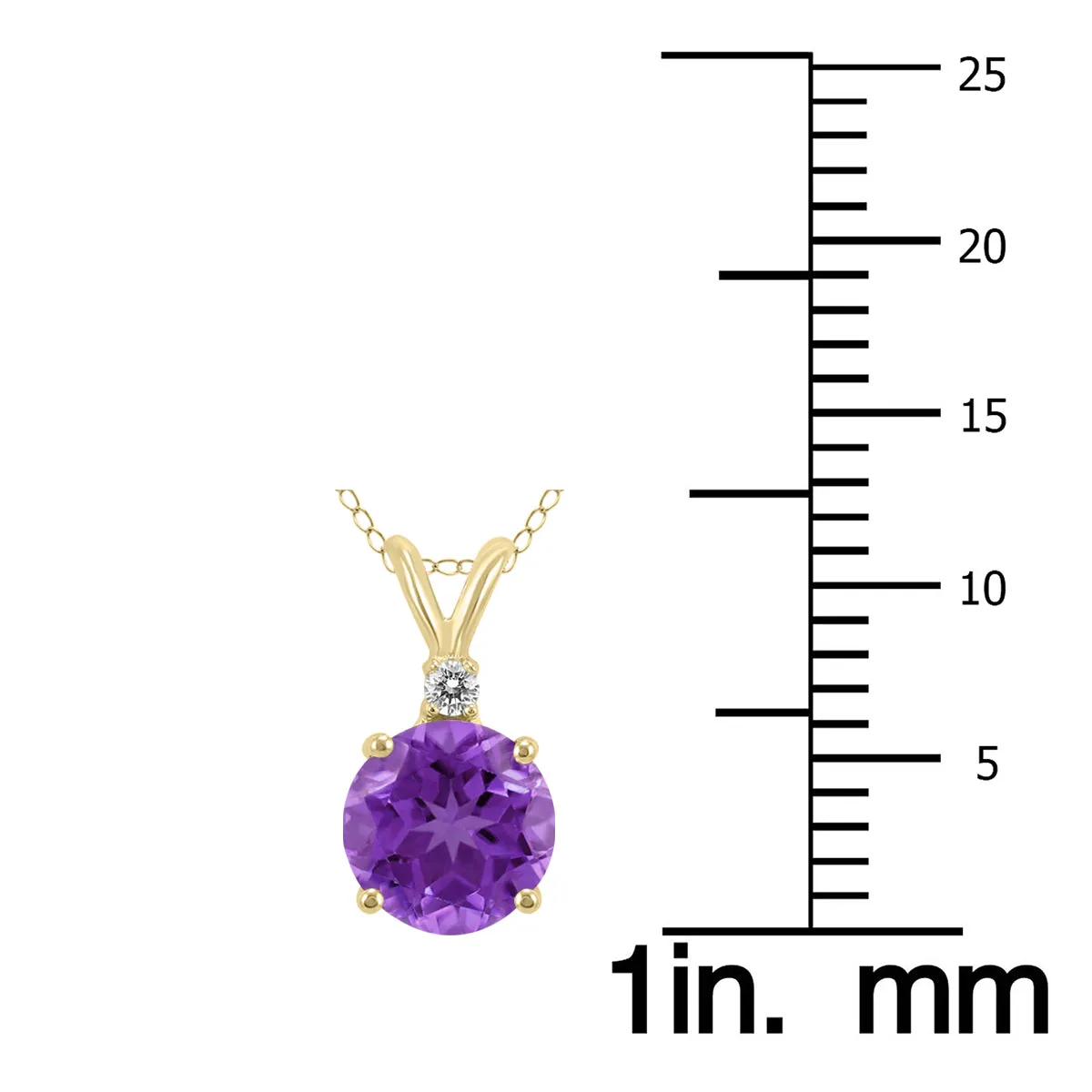 14K Yellow Gold 6Mm Round Amethyst And Diamond Pendant