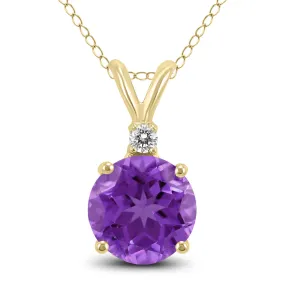 14K Yellow Gold 6Mm Round Amethyst And Diamond Pendant