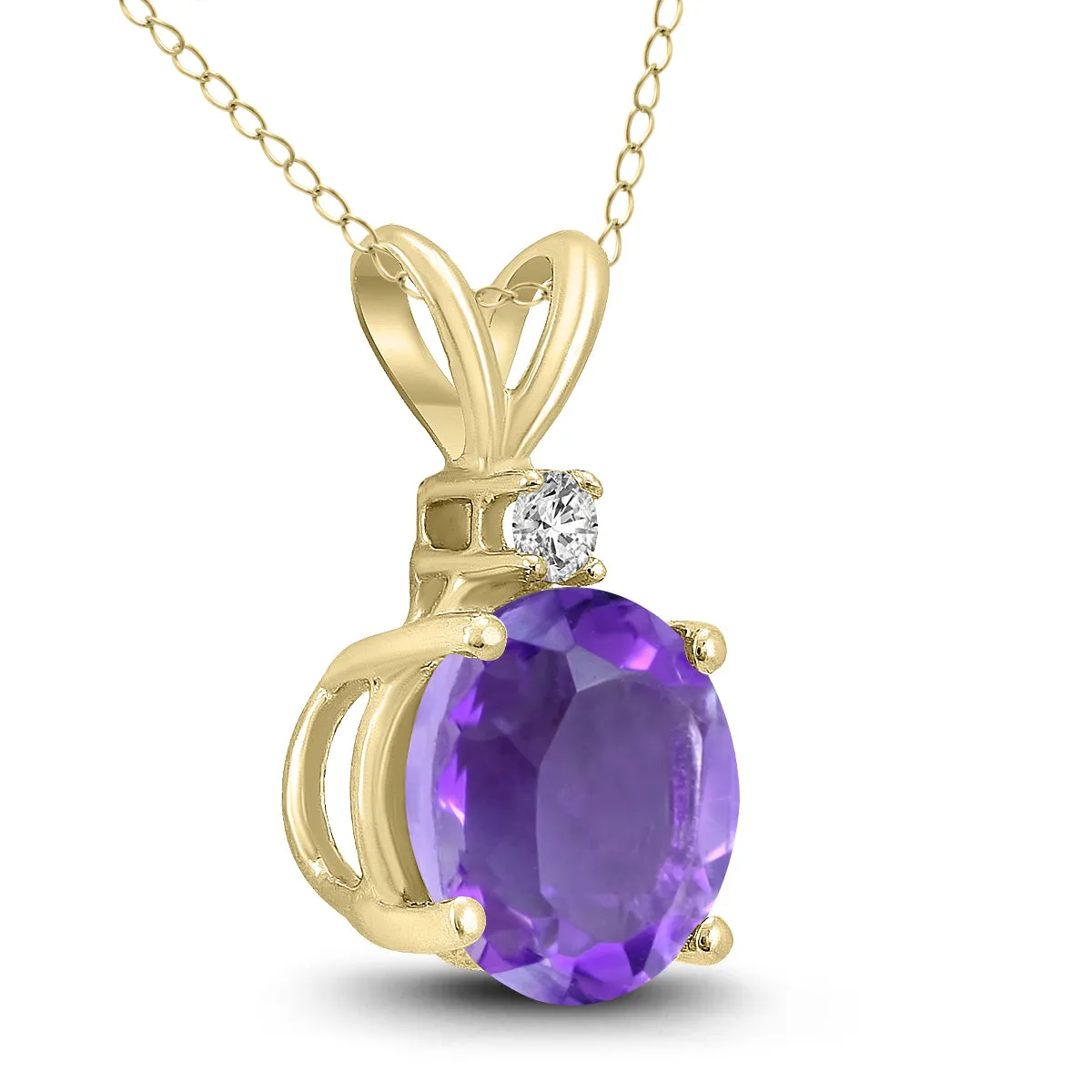 14K Yellow Gold 6Mm Round Amethyst And Diamond Pendant