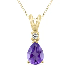 14K Yellow Gold 6X4Mm Pear Amethyst And Diamond Pendant