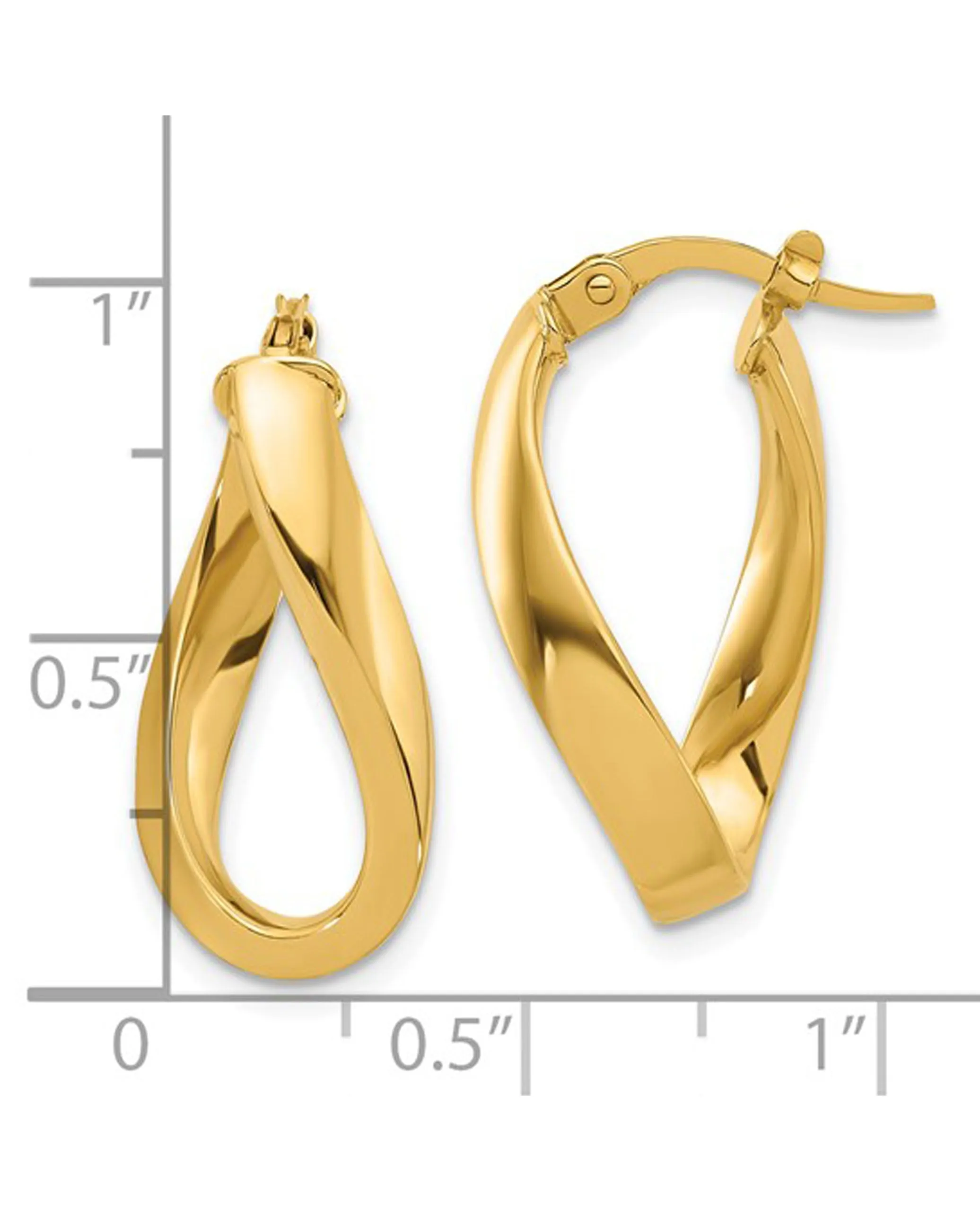 14K Yellow Gold Polished Twisted Oval Hoop Earrings