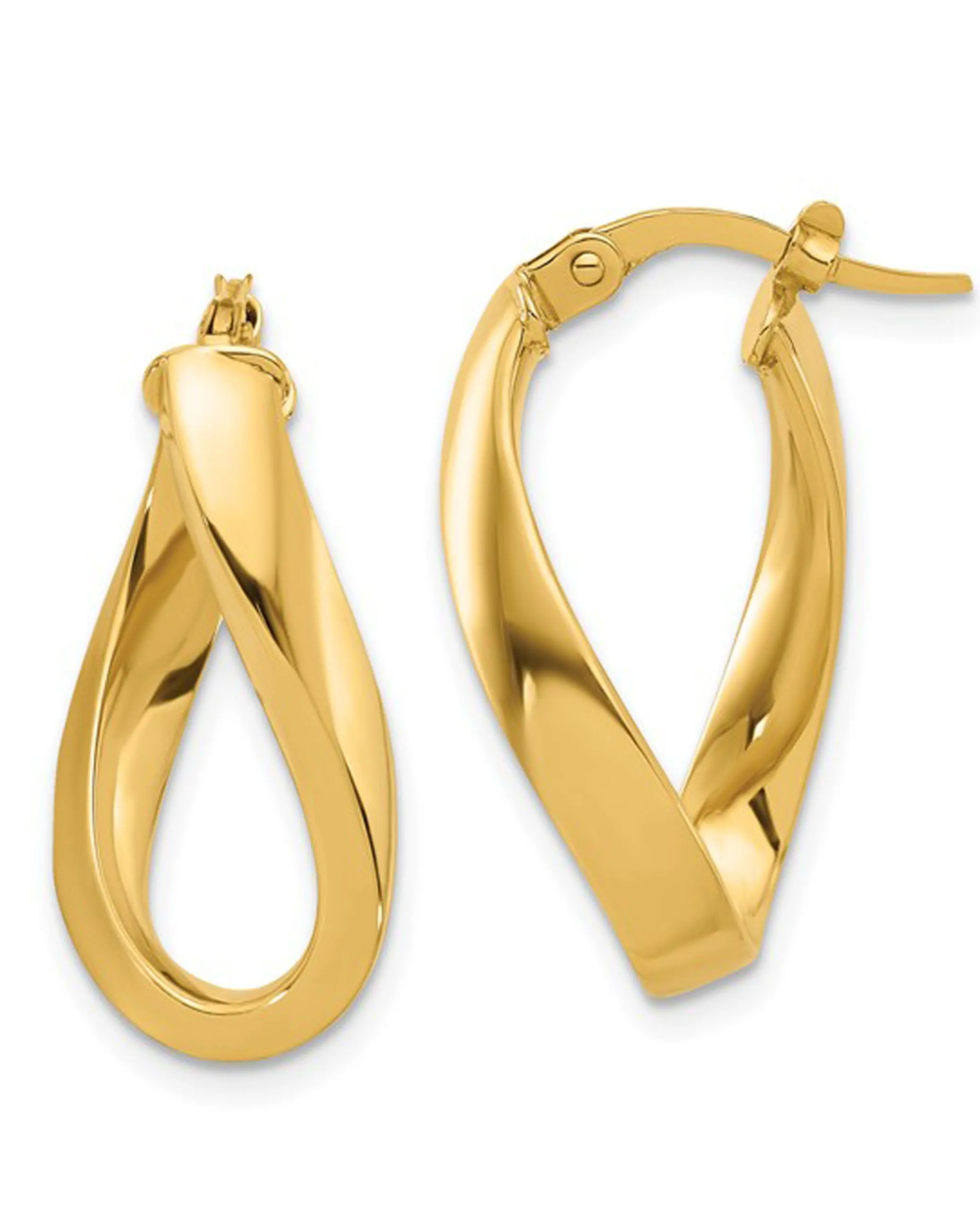 14K Yellow Gold Polished Twisted Oval Hoop Earrings