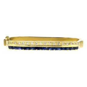 14K Yellow Gold Sapphire and Diamond Two Row Bangle