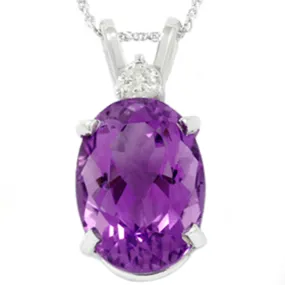 14x10mm Oval Amethyst Diamond 10k White Gold Pendant Women's Necklace 18"