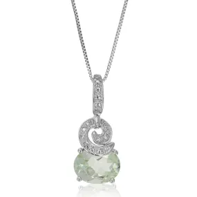 1.70 cttw Green Amethyst Pendant Necklace .925 Sterling Silver 9x7 MM Oval