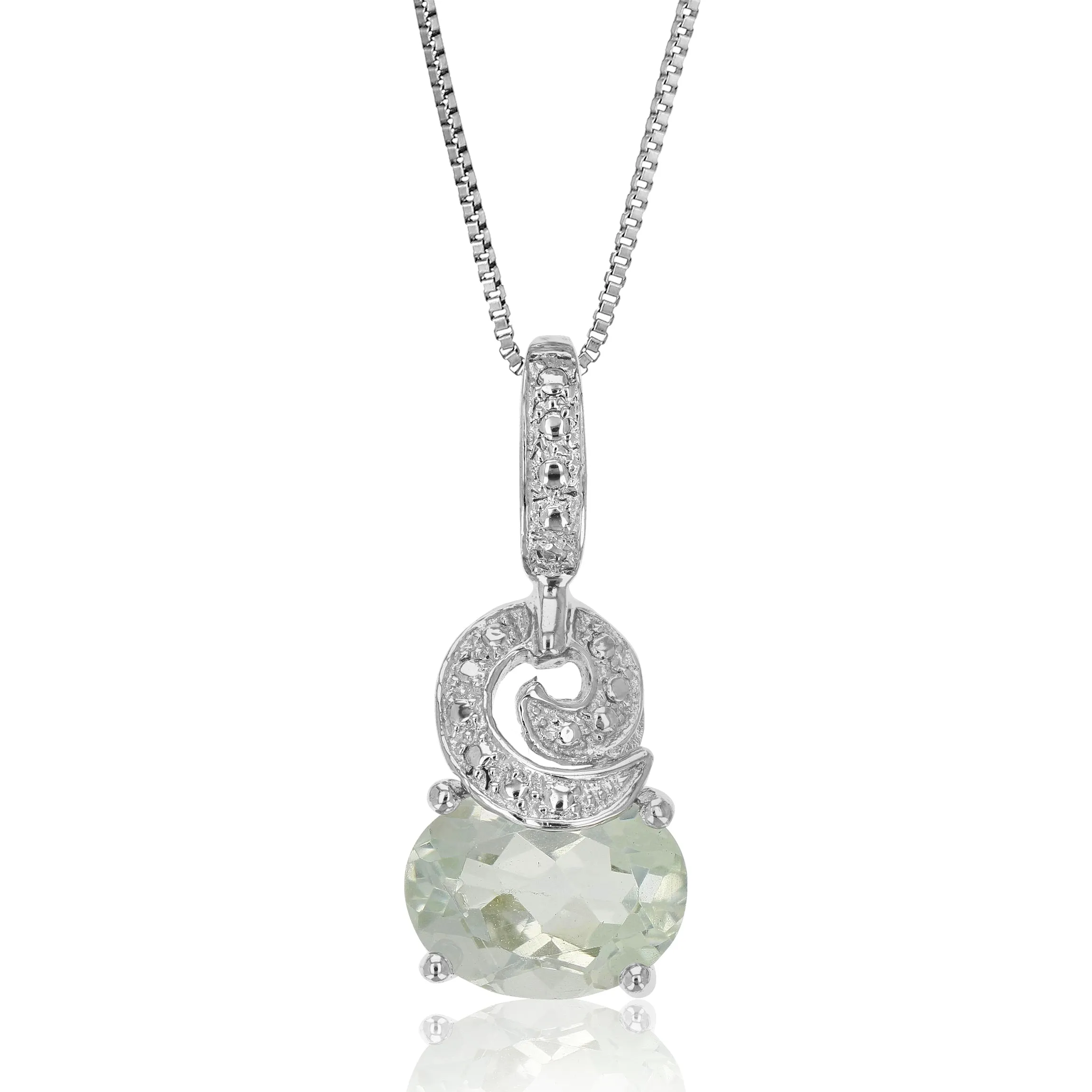 1.70 cttw Green Amethyst Pendant Necklace .925 Sterling Silver 9x7 MM Oval