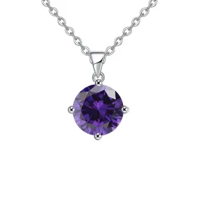 18K White Gold 4 Carat Created Amethyst Round Stud Necklace Plated 18 inch