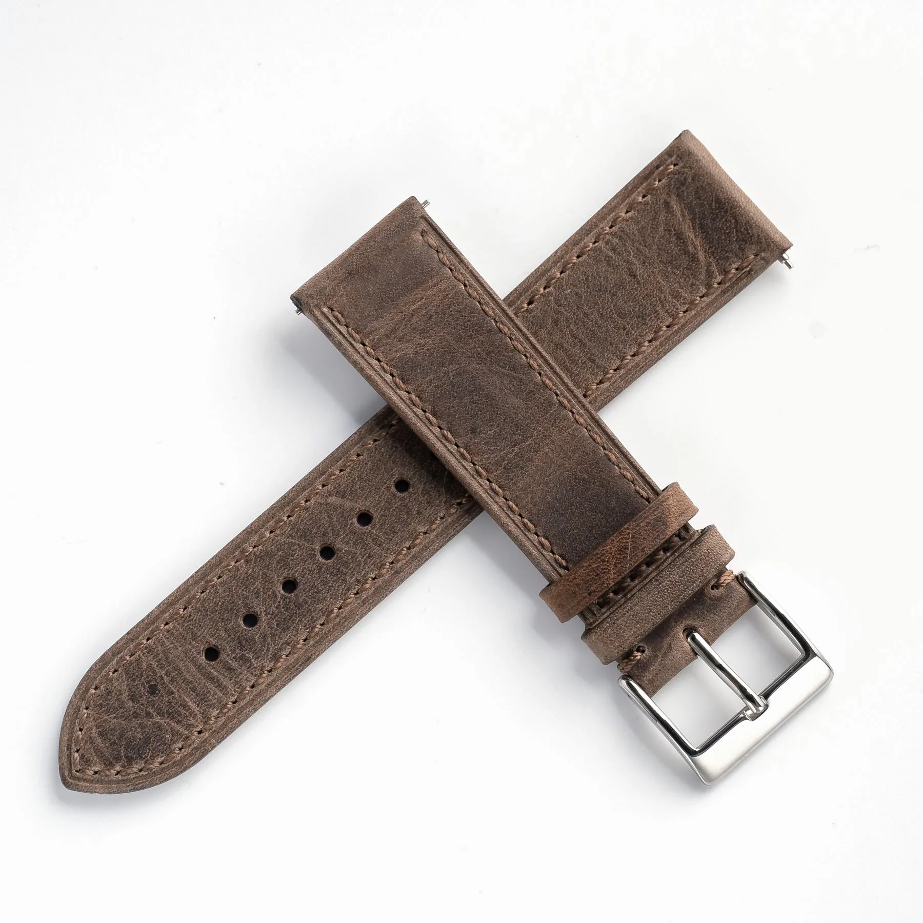 18mm 19mm 20mm 22mm Quick Release Genuine Leather Watch Strap - Grey Brown