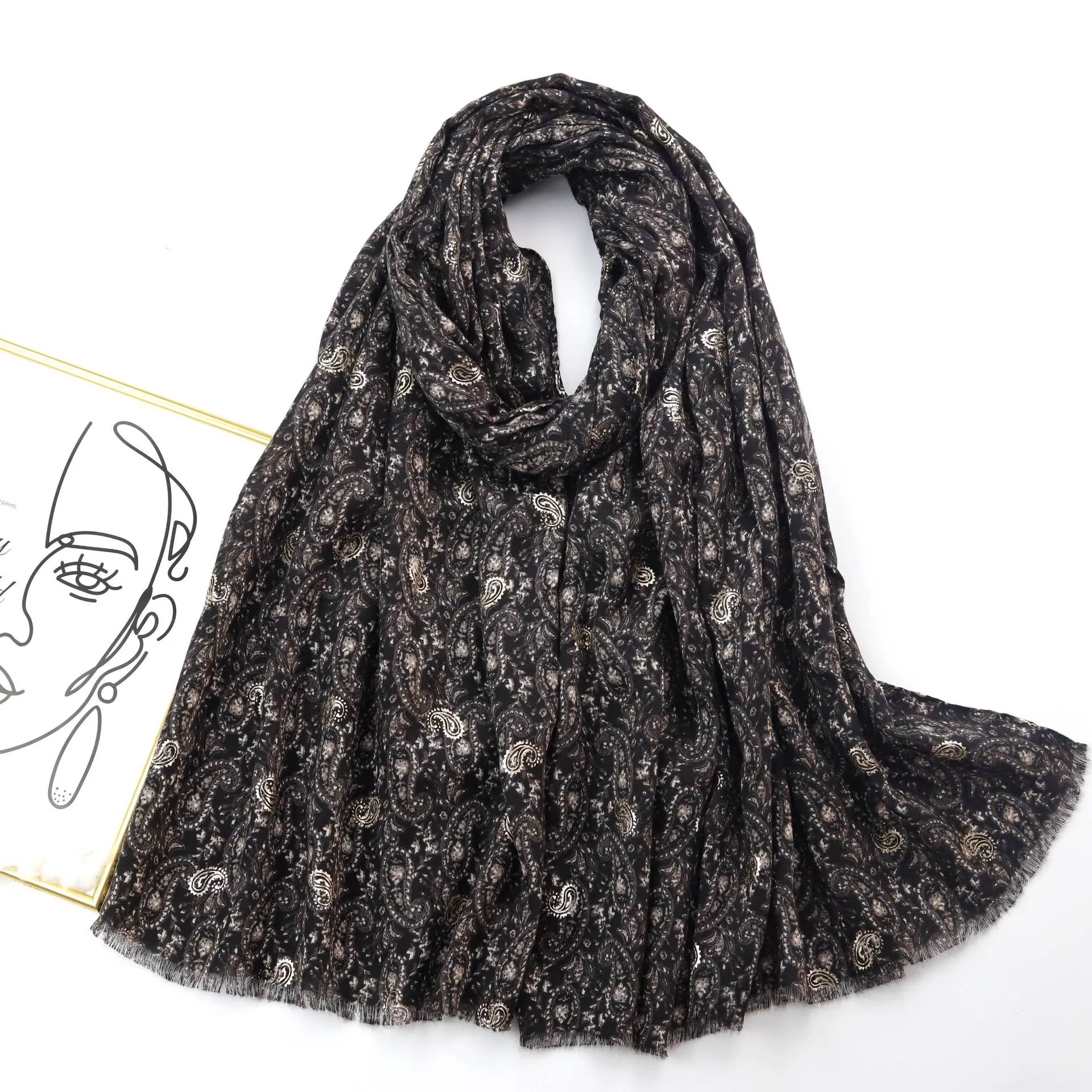 220928 stamping cashew printed scarf