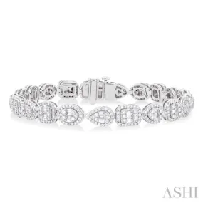 3 1/5 ctw Mixed Shape Fusion Baguette and Round Cut Diamond Halo Bracelet in 14K White Gold