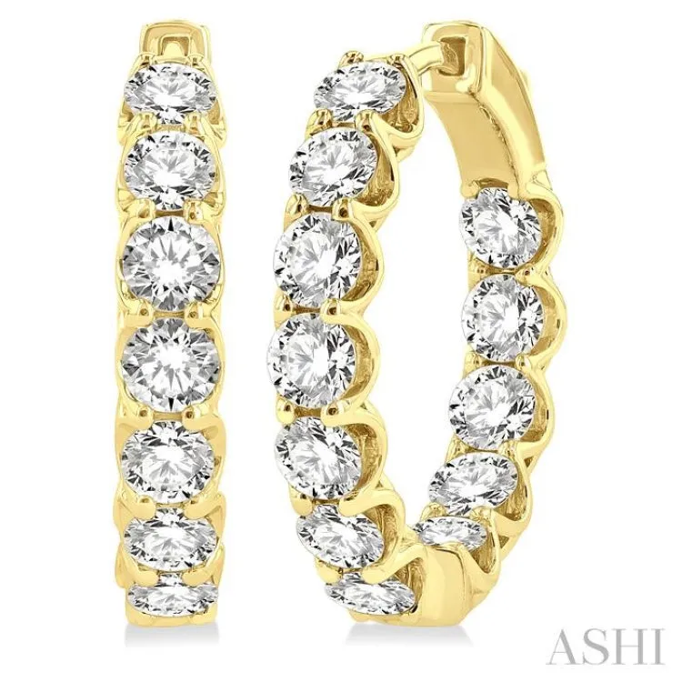 4 ctw Interior and Exterior Embellishment Round Cut Diamond Fashion Hoop Earring in 14K Yellow Gold