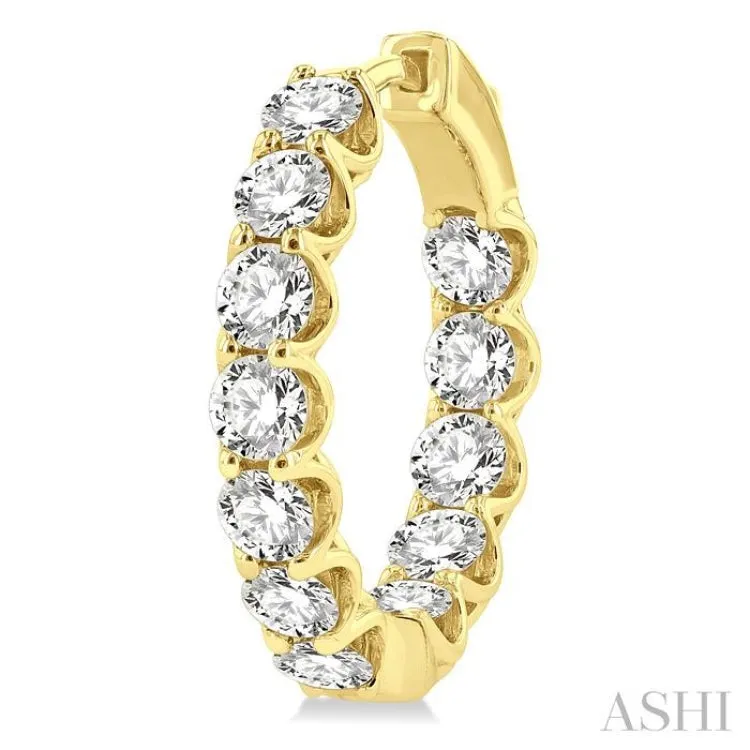 4 ctw Interior and Exterior Embellishment Round Cut Diamond Fashion Hoop Earring in 14K Yellow Gold