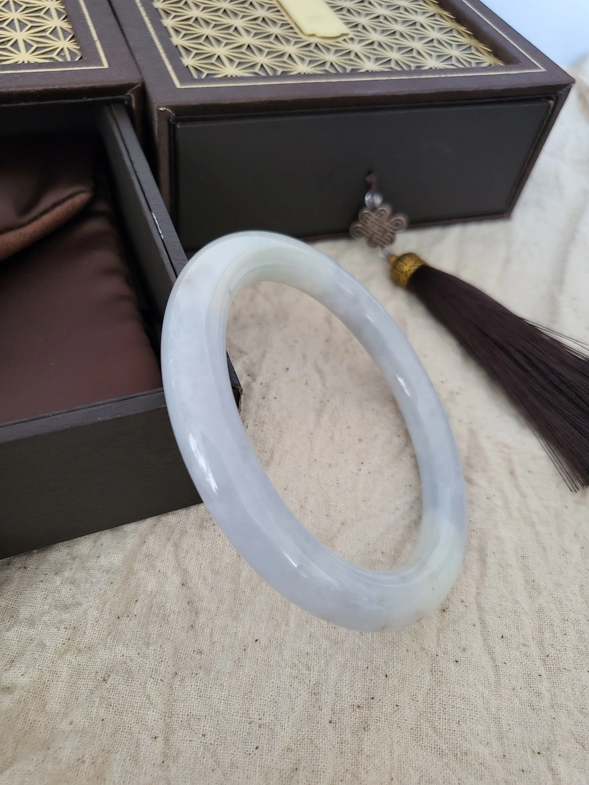 59.3mm Lavender Jadeite Grade A Bangle Natural Burma Jade Purple [LAVENDER TURQUOISE COLLECTION]