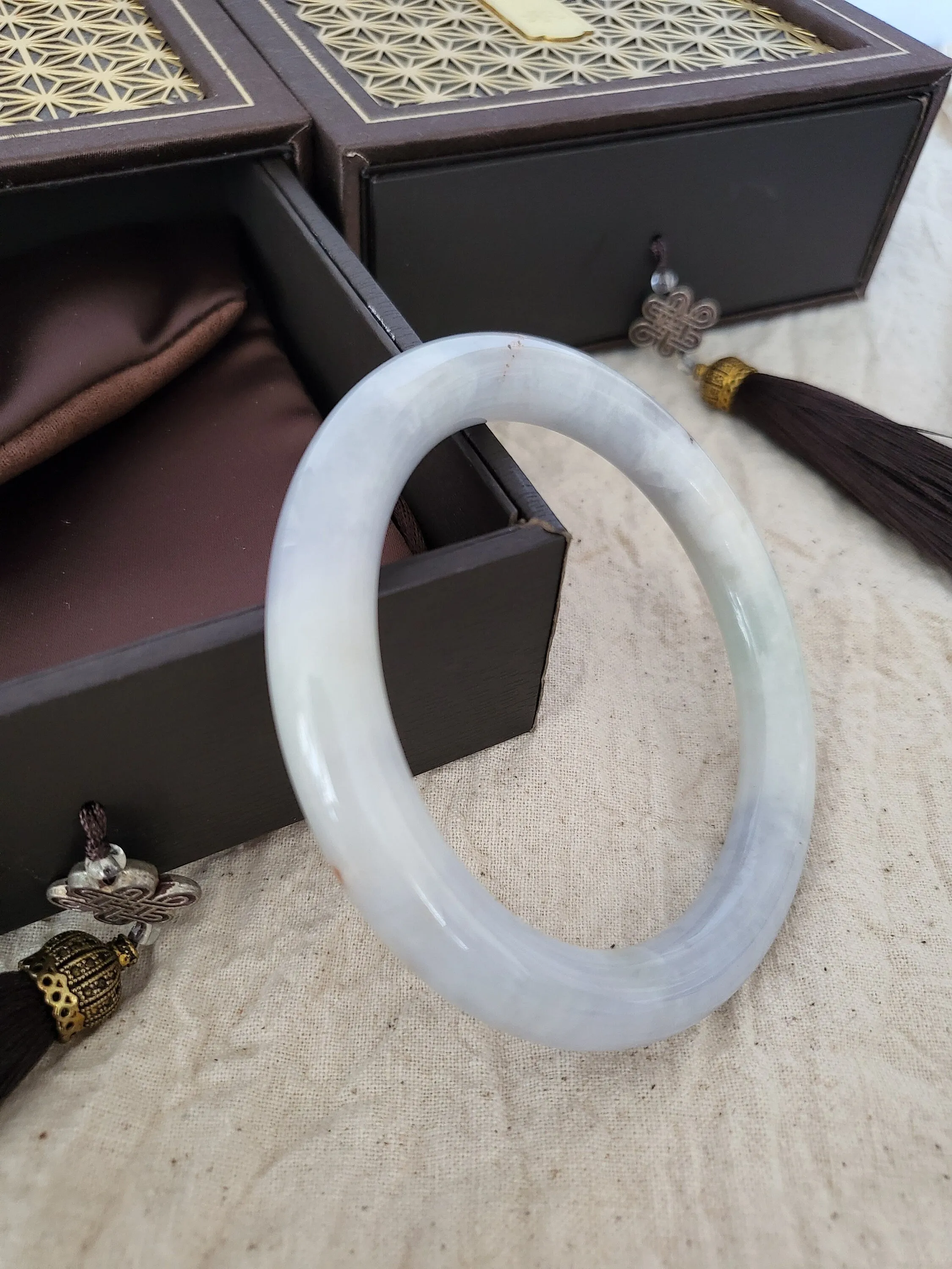 59.3mm Lavender Jadeite Grade A Bangle Natural Burma Jade Purple [LAVENDER TURQUOISE COLLECTION]