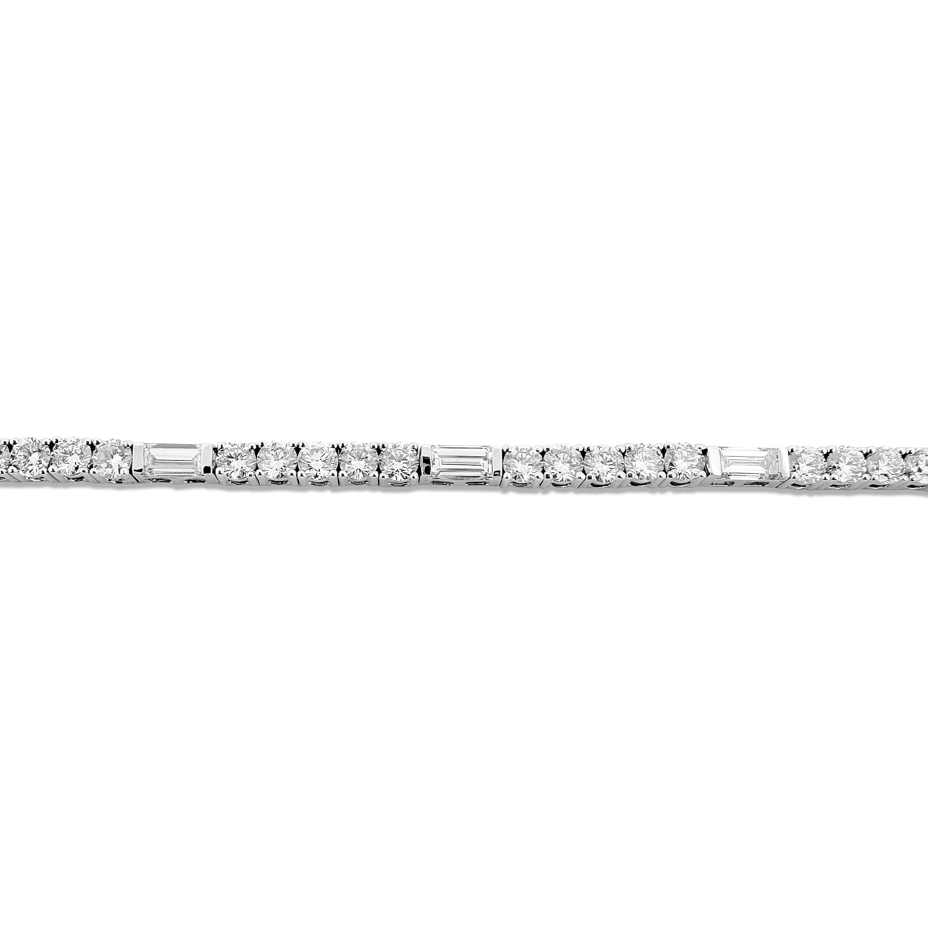 6.22ctw Round Brilliant and Baguette Cut Lab-Grown Diamond Tennis Bracelet in 14k White Gold