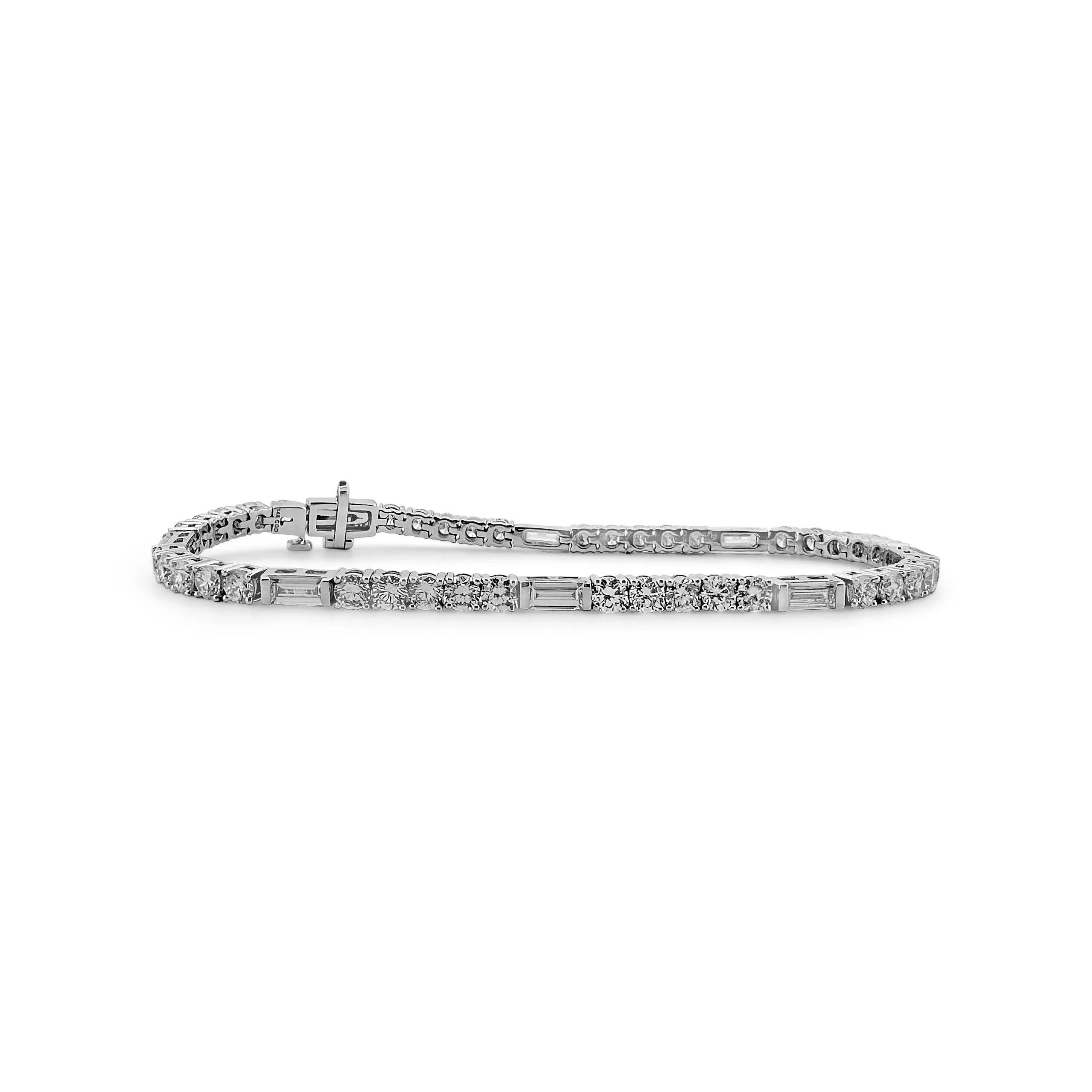 6.22ctw Round Brilliant and Baguette Cut Lab-Grown Diamond Tennis Bracelet in 14k White Gold