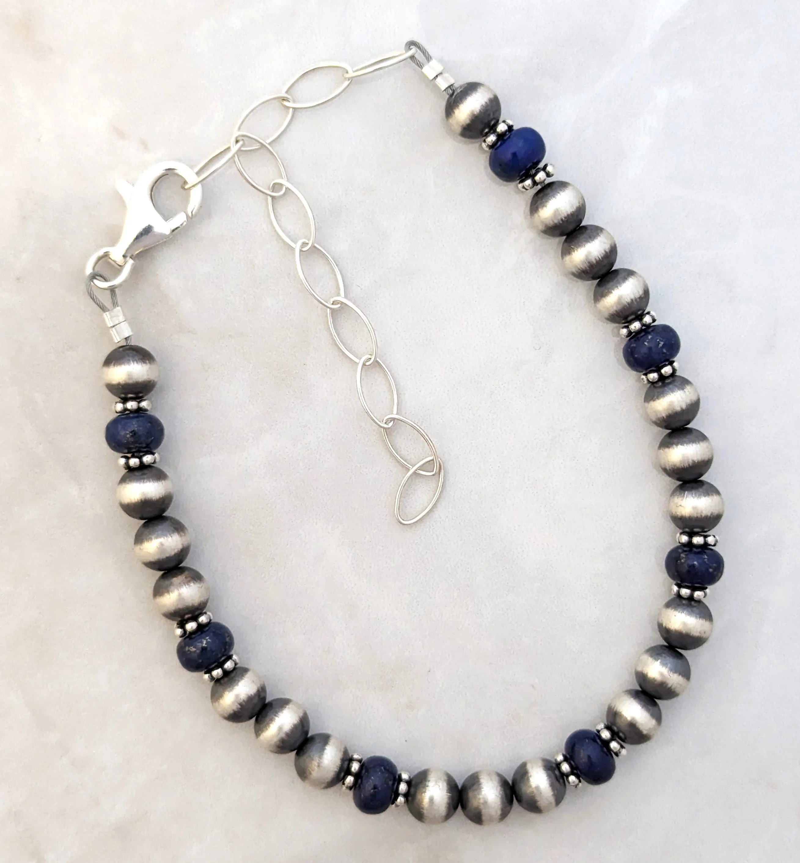 6mm Navajo Pearls & Lapis Bracelet Sterling Silver