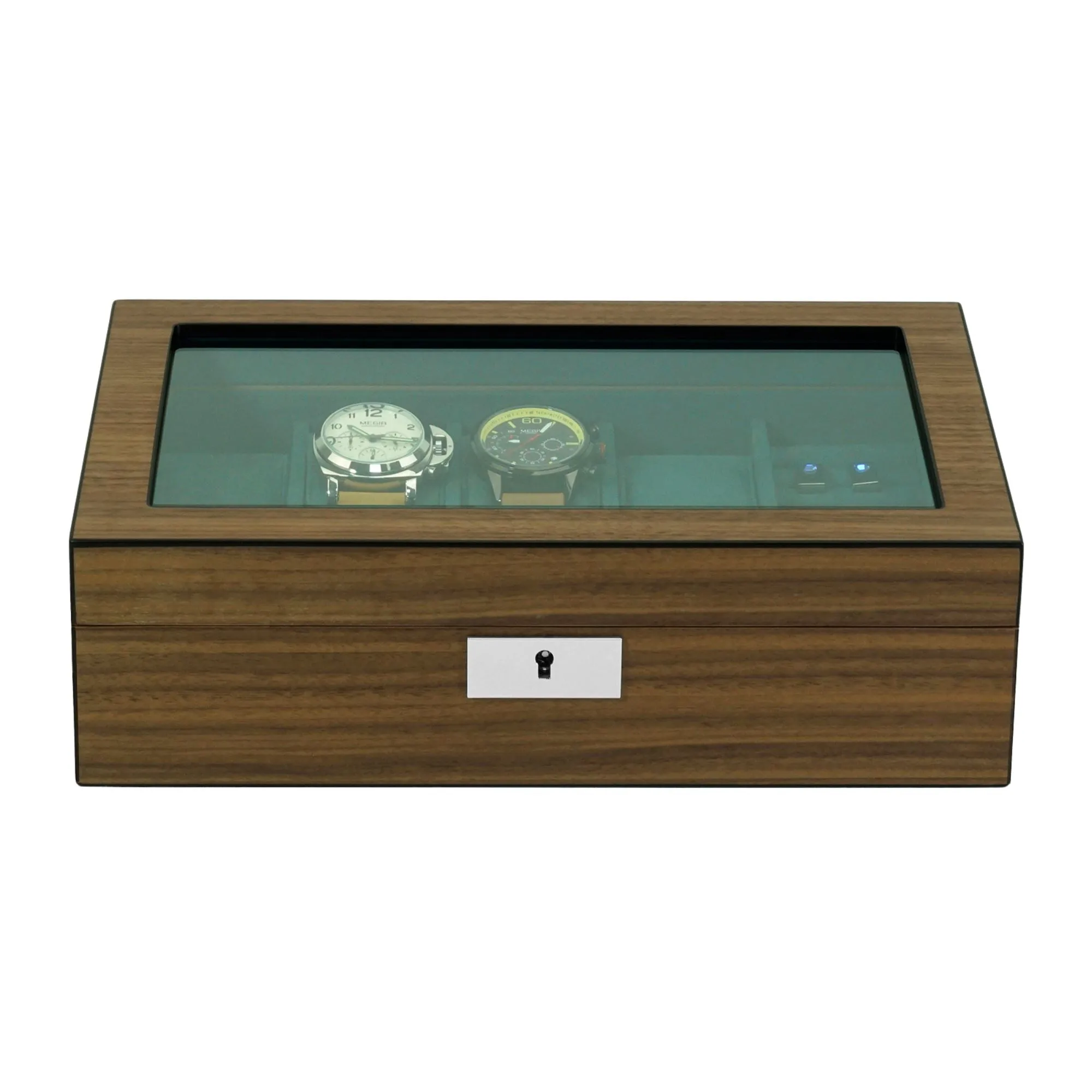 8 Slots Walnut Wooden Watch Box with Cufflinks Storage