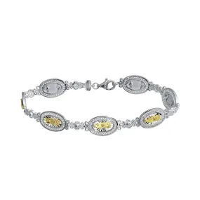 925 Sterling Silver 2 Toned 8mm Oval Mary Link Tennis Bracelet - GMB00064RG