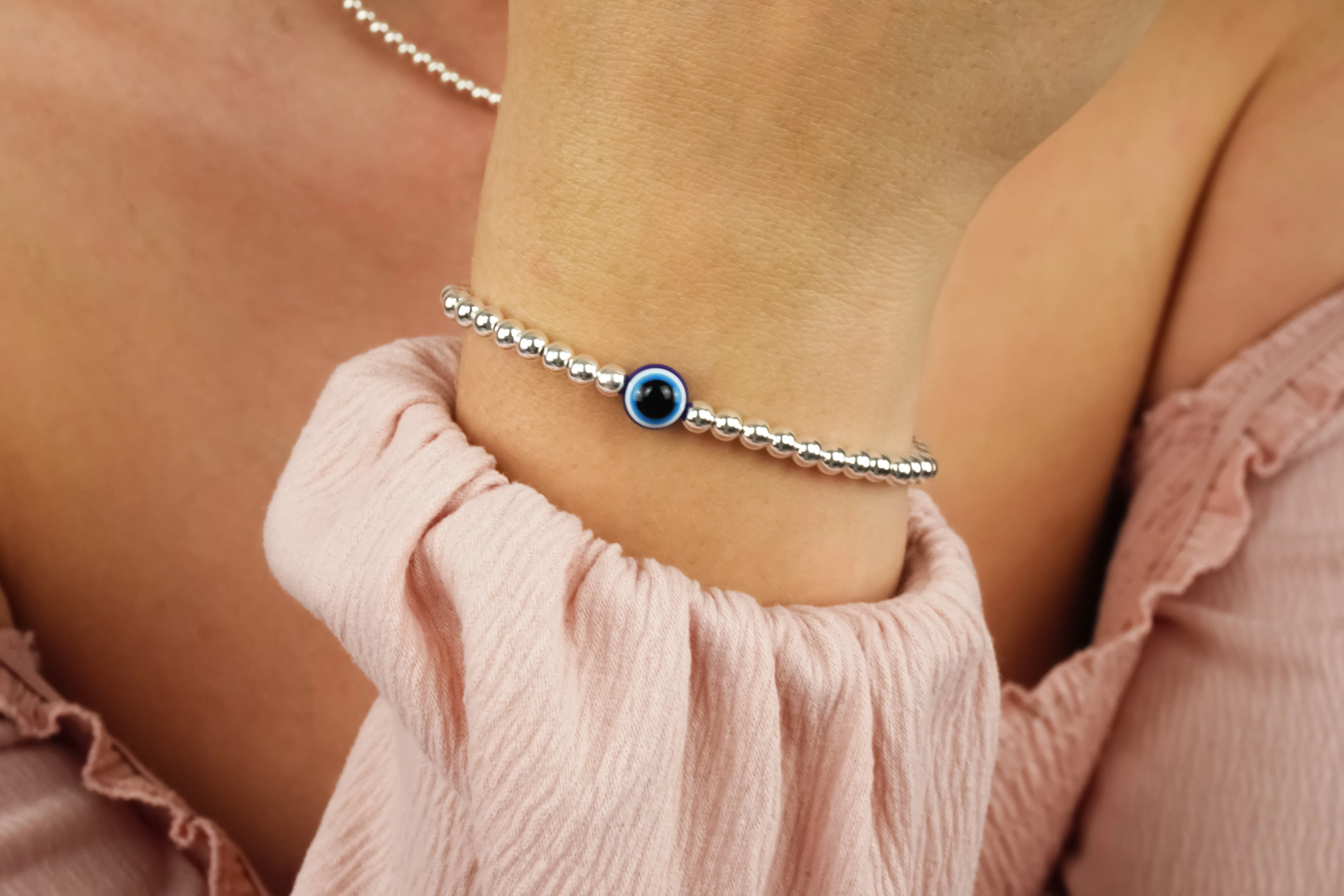 925 Sterling Silver Bracelet, Blue Evil Eye Charm, Evil Eye Bracelet, Stacked Bracelets, Evil Eye