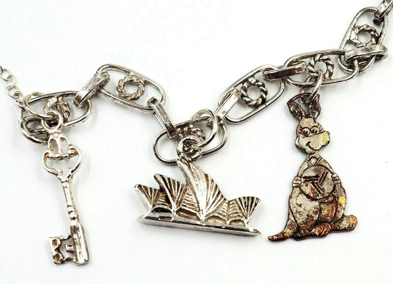 925 Sterling Silver Chain Charm Bracelet with Charms