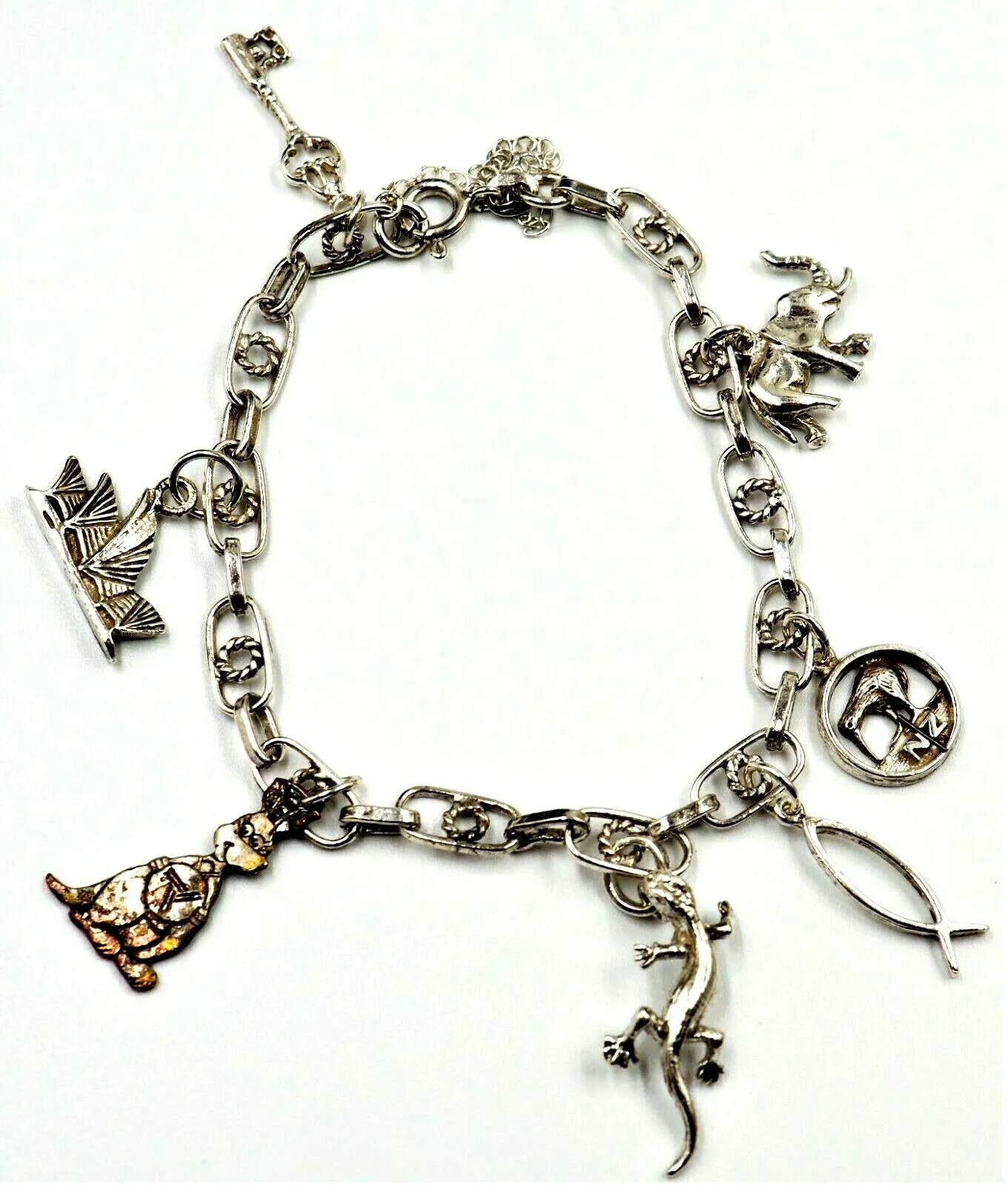 925 Sterling Silver Chain Charm Bracelet with Charms