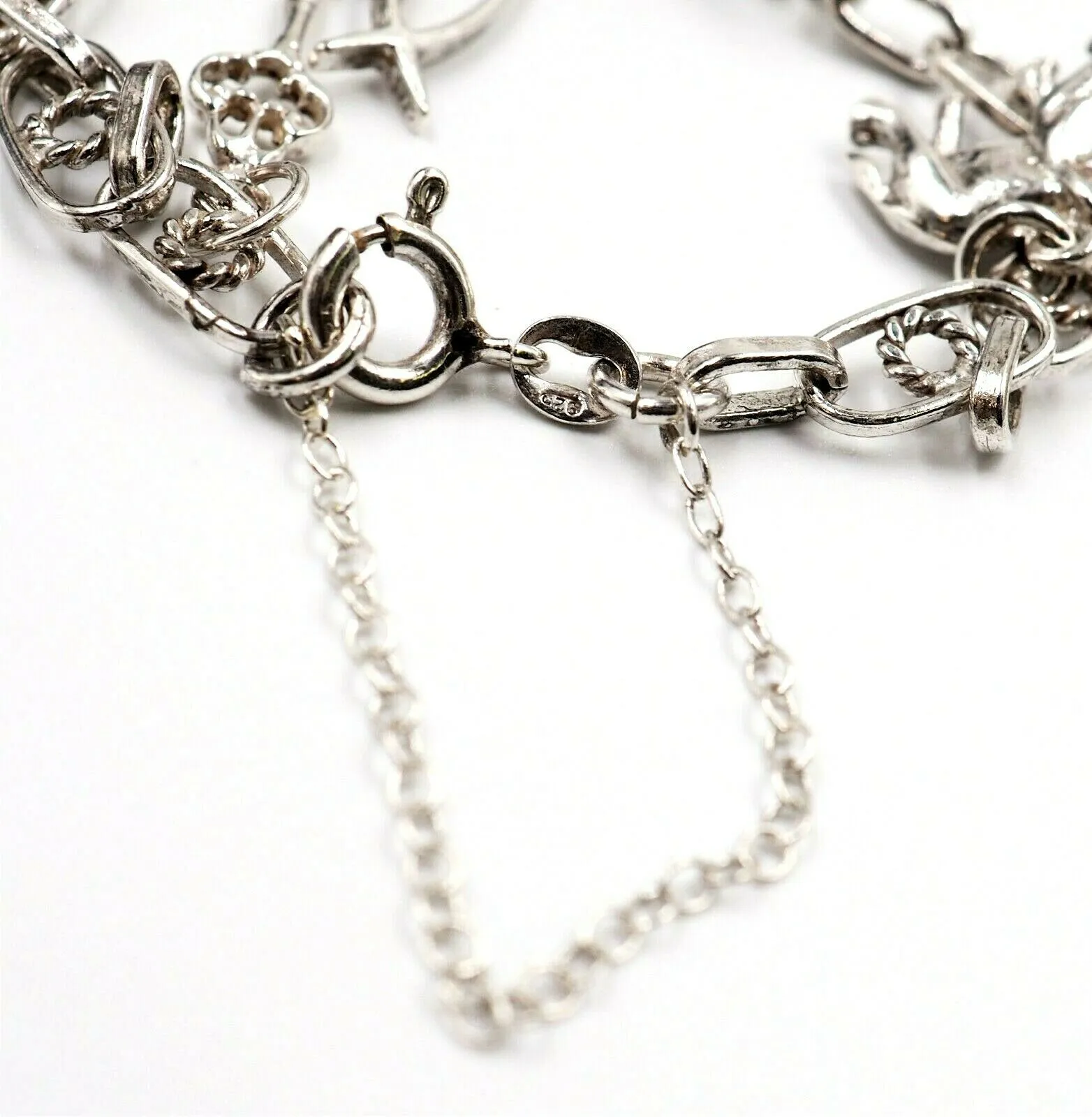 925 Sterling Silver Chain Charm Bracelet with Charms