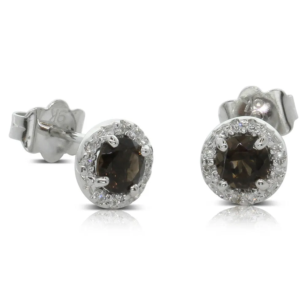 9ct White Gold Black Quartz & Diamond Studs