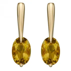 9ct Yellow Gold Olive Quartz Long Drop Earrings GE2401G