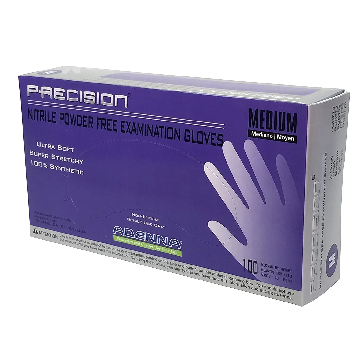 Adenna PRECISION Nitrile Powder Free Exam Gloves, 4 MIL, Blue-Violet (100 Gloves per Box)