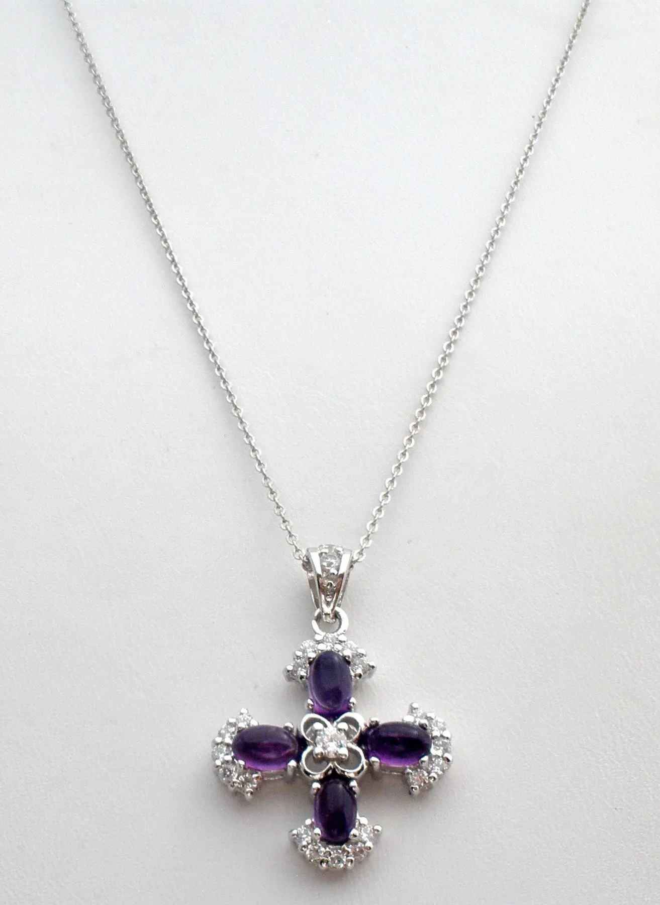 Amethyst CZ Sterling Silver Necklace 20"