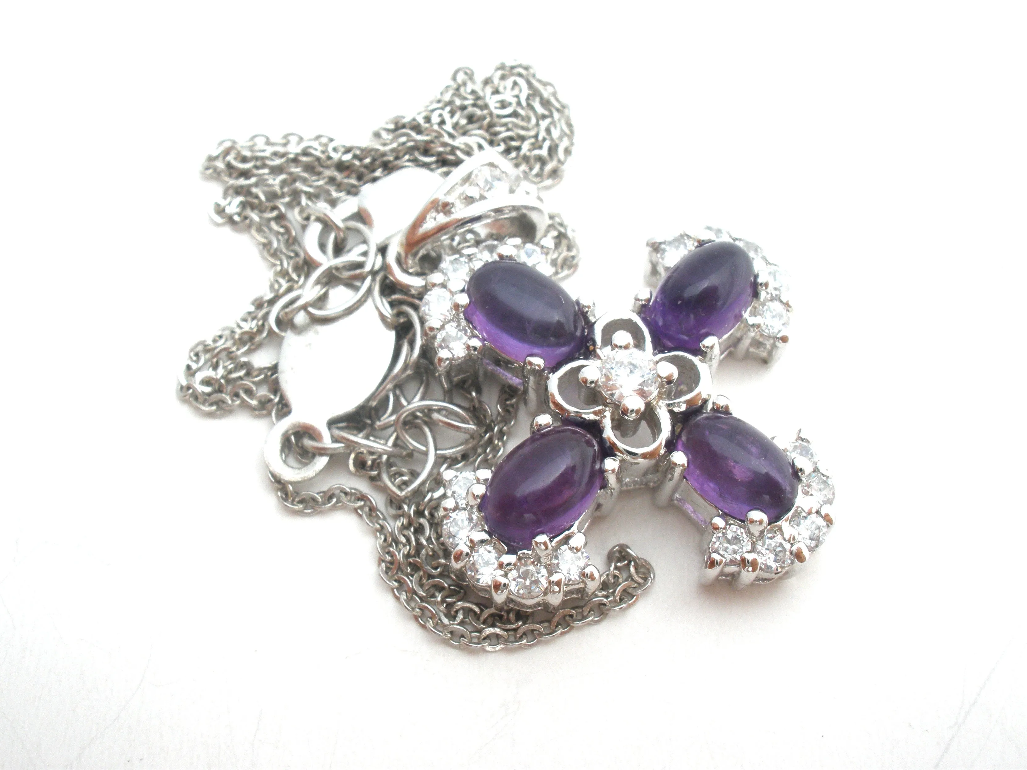 Amethyst CZ Sterling Silver Necklace 20"