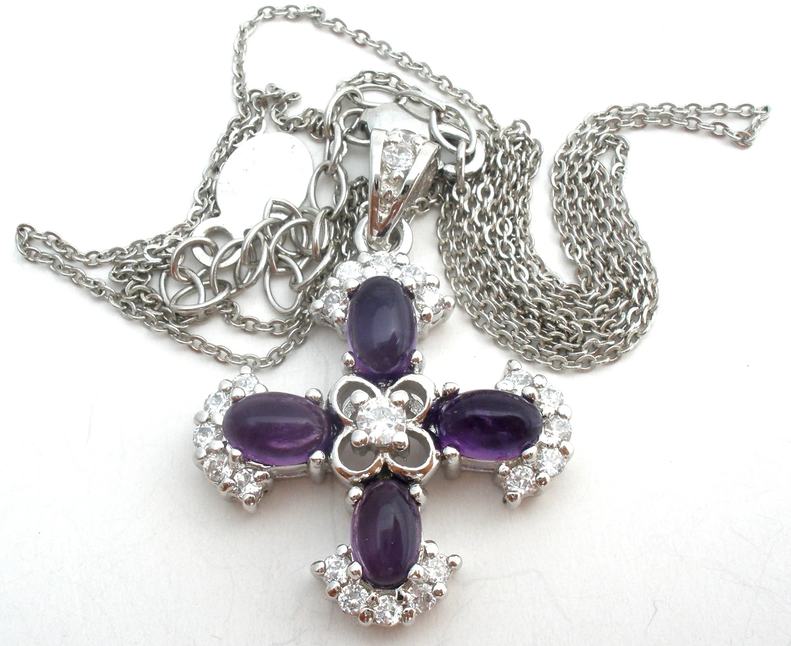 Amethyst CZ Sterling Silver Necklace 20"