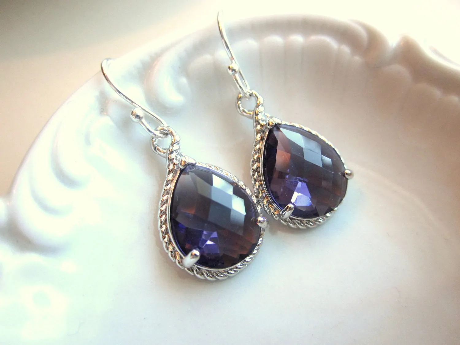 Amethyst Earrings Purple Silver Teardrop Earrings - Sterling Silver Earwires - Bridesmaid Earrings Wedding Earrings Valentines Day Gift