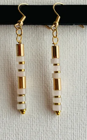 Andrea Handmade Rose Quartz and Gold Plated Hematite Stack Earrings