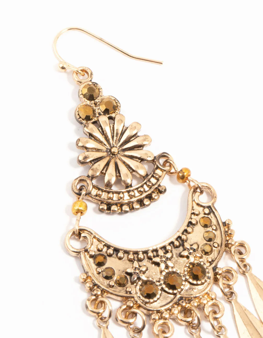 Antique Gold Patterned Large Drop Earrings