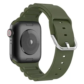 Apple Watch (45mm) horizontal stripe silicone watch strap - Blackish Green