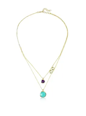 Aqua Chalcedony, Amethyst Double Layer Infinity Necklace