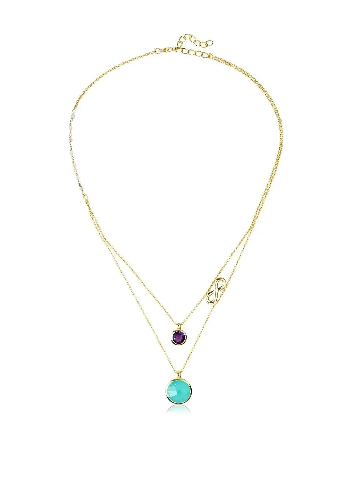 Aqua Chalcedony, Amethyst Double Layer Infinity Necklace