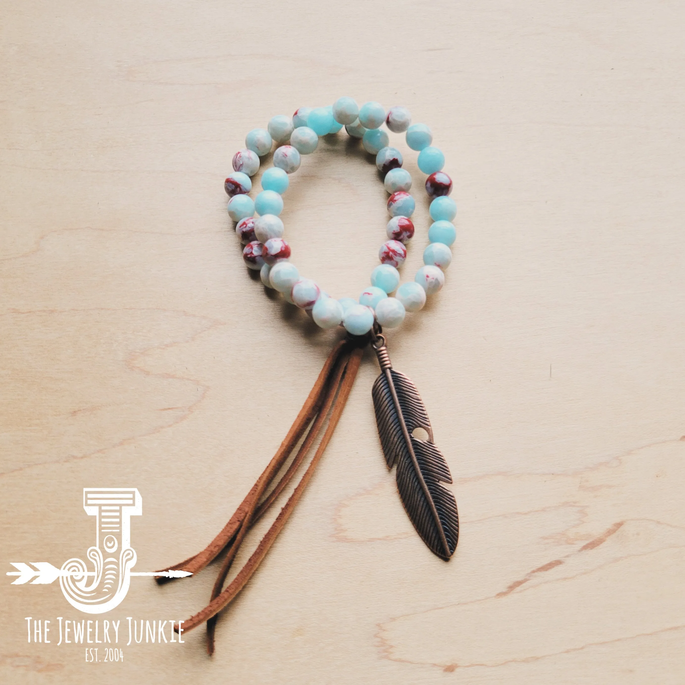 Aqua Terra Jasper Beaded Bracelet w/ Tassel 019H