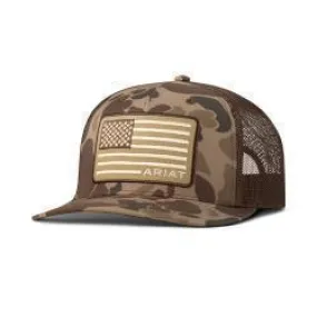 Ariat Men's Camo American Flag Brown Snapback Cap