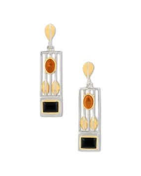 Art & Design Josef Hoffmann Silver Earrings with Black Onyx & Amber