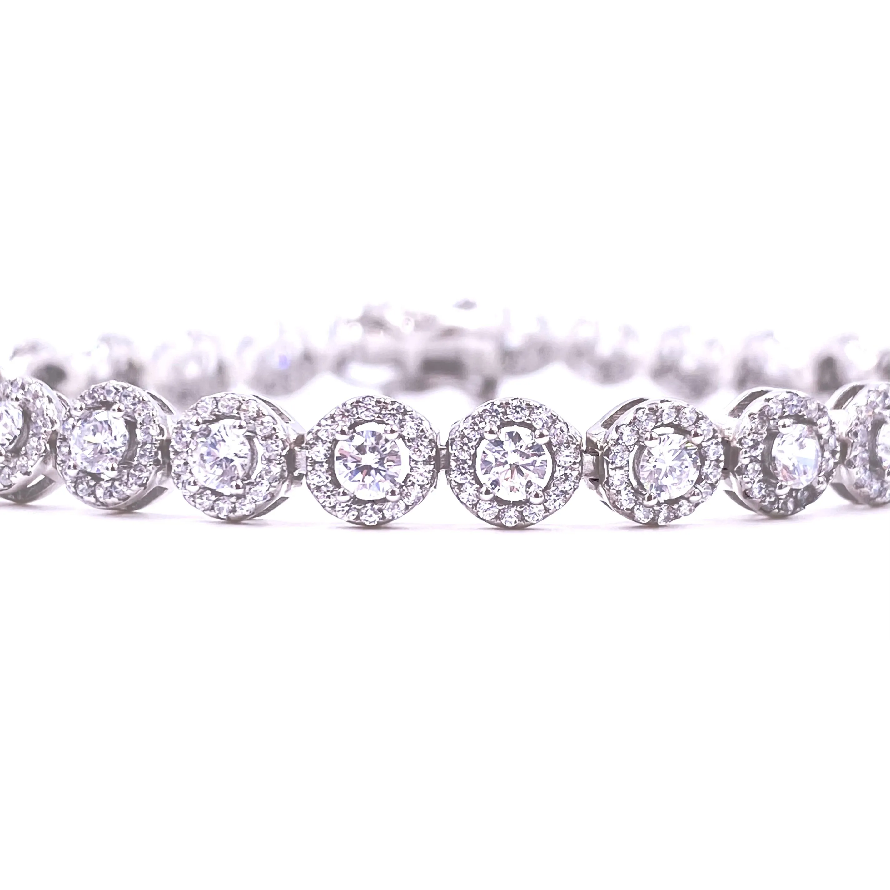 Ashley Gold Sterling Silver Round CZ Halo Design Tennis Bracelet